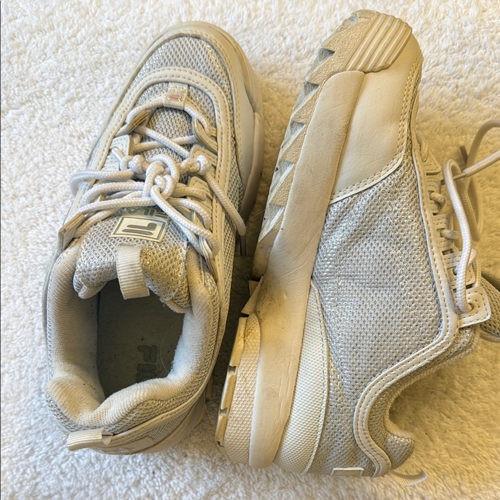 Fila Cream Chunky Sneakers with Mesh and Leather Overlays